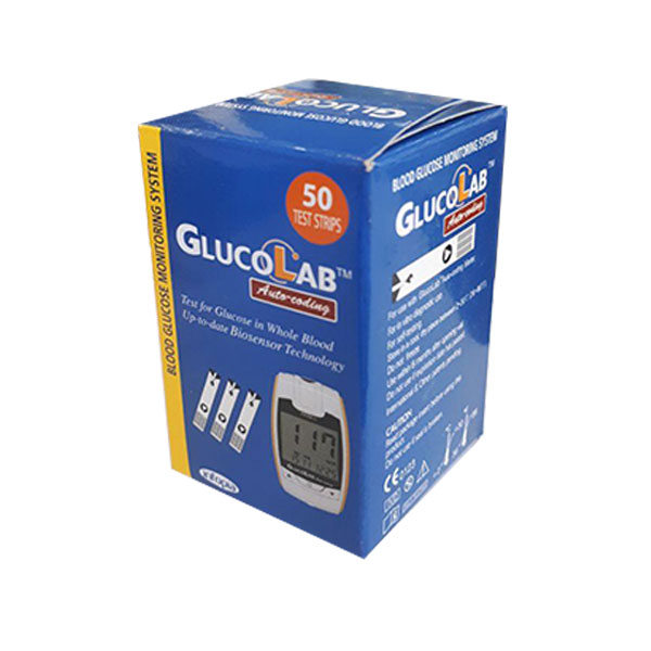 نوار تست قند خون گلوکولب Glucolab بسته ۵۰ عددی ا Glucolab Blood Glucose Test Strips